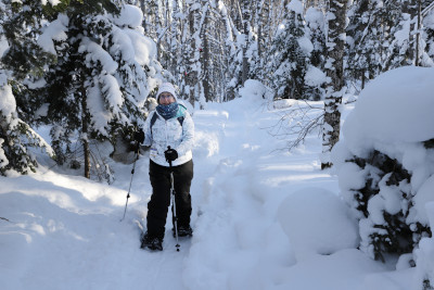 Ann snowshoeing